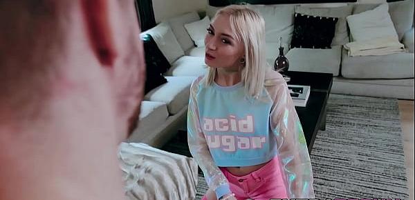  Skinny petite teen blonde facialized after riding big dick